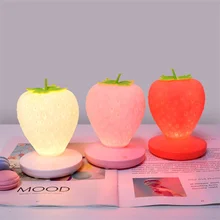 

Strawberry Night Light Cute Silicone Strawberry Bedroom LED Touch Control USB Dimmable Night Light Bedside Color Changing Lamp