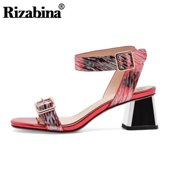 

RIZABINA Brand Women Sandals Summer Office Ladies High Heels Shoes Ankle Buckle Open Toe Party Club Women Footwear Size 34-39