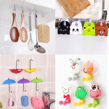 

Multi-Shaped Cute Hook Kitchen Bathroom Organizer Holder Colorful Suction Cup Sucker Wall Hooks Towel Over Holder Decoration
