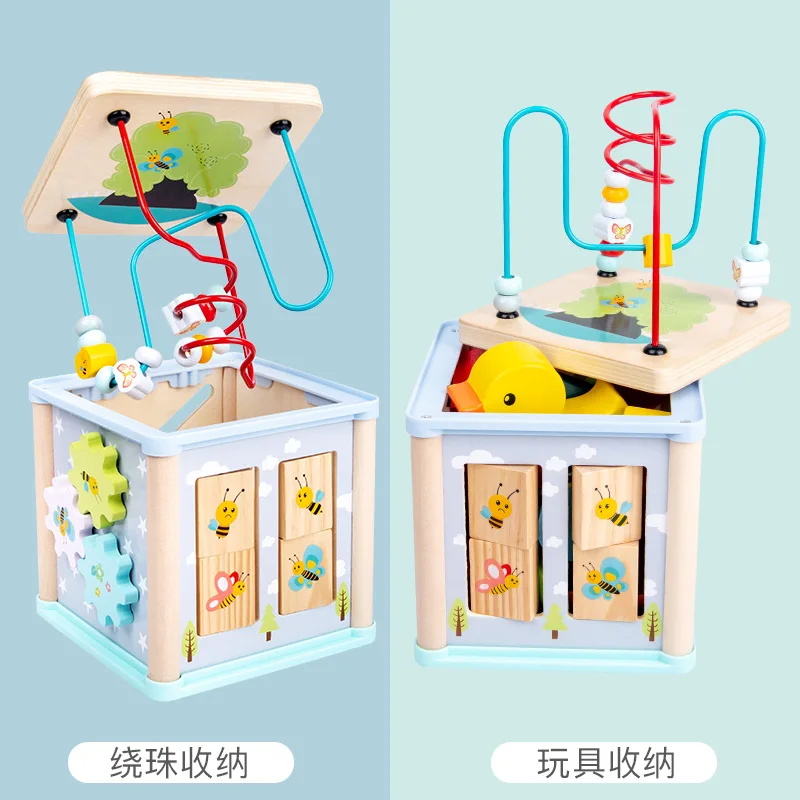 

Children Wooden Bead-stringing Toy Beaded Bracelet Multi-functional Four Sides Treasure Chest Educational Early Childhood Toy Ha