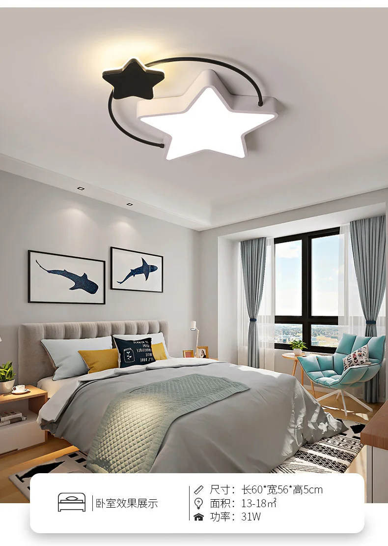 Simples e Moderno Lâmpada do Teto Estudo da Criança Nordic Quarto Personalidade Criativa Estrela Crianças Lâmpada Led 3 Nordic simples e moderno quarto lâmpada do