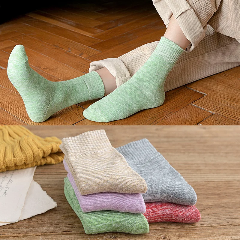 

Trendy Mid Calf Socks 1 Pair Women's Socks Solid 5 Color Autumn Winter Socks For Women Light Cushion Micro Crew Socks