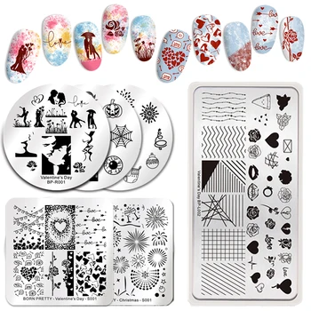 

BORN PRETTY Nail Stamping Plates 304 Stainless Steel Flower Geometry Love Image Nail Art Stencil Valentine's Day Christmas Theme