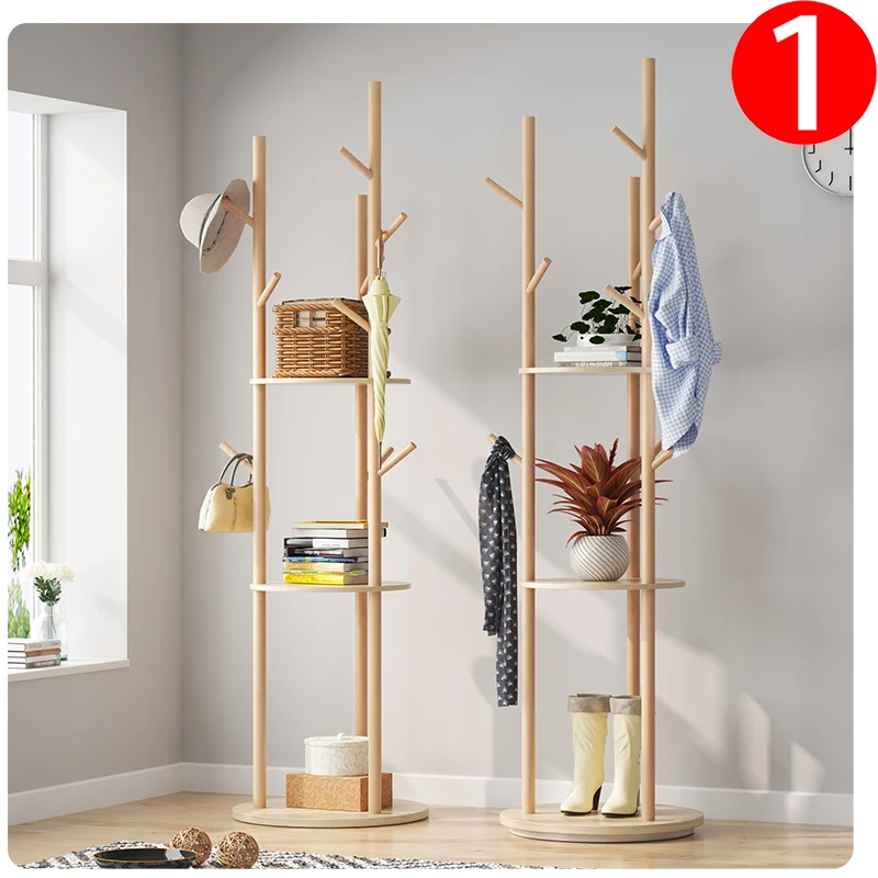 360 Degree Rotation Pine Coat Rack Floor Simple Modern Clothes Hangers Bedroom Living Room Furniture Hat Stand