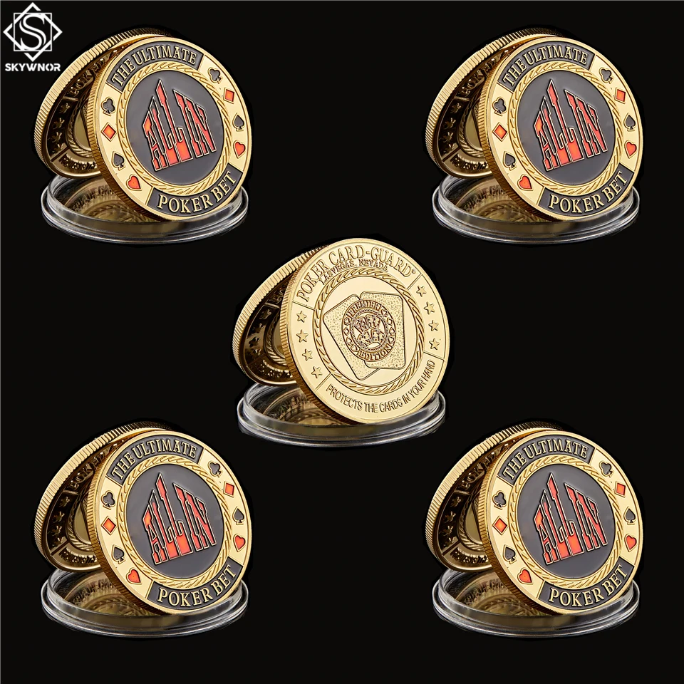 

5Pcs/lot Texas Hold'em Chips Metal Press Models ALL IN Brands Poker Chip Guard Token Coin Set