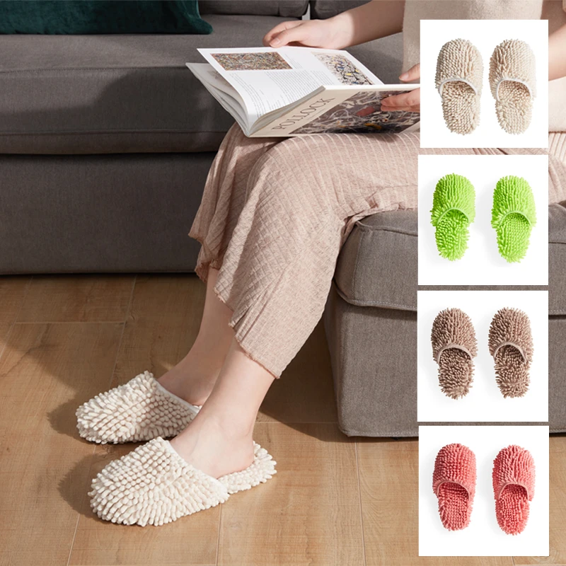 

Household chenille sucking water anti-skid lazy people wipe floor slippers Home cleaning cloth sweep clean rag Export to Japan