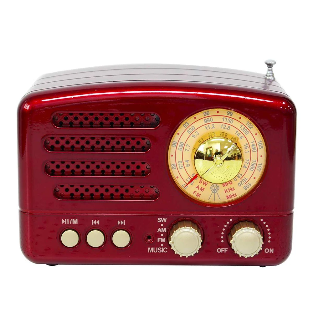1 шт. красный/кофе портативный Винтаж Ретро Bluetooth радио динамик AM FM TF слот для карт USB Перезаряжаемый домашний путешествия мини радио