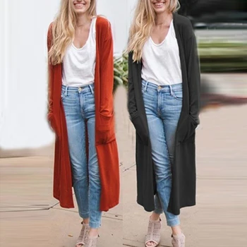 

Fashion Womens Long Jacket Solid Color Coats Ladies Tops Coat Jacket Autumn Long Sleeve Loose Jacket Overcoat