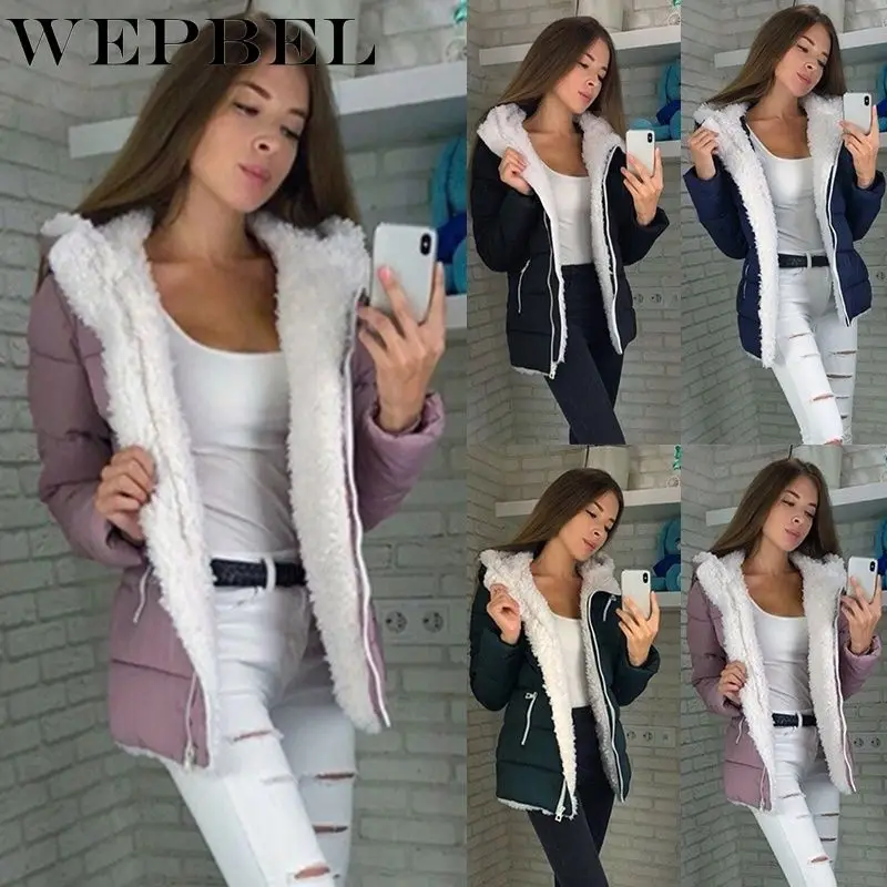 WEPBEL Winter Warm Coats Women Wool Slim Double Breasted Wool Coat Winter Jacket Women Fur Women's Coat Jackets