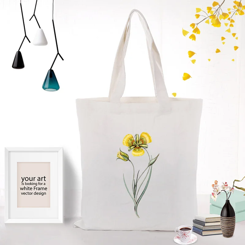 FLOWERS019 Сумка-тоут с цветком ежедневного использования на заказ Печать Холст Логотип сумка для покупок эко многоразовая утилизация текста DIY - Цвет: FLOWERS019