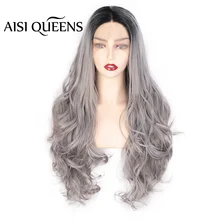 Aisi Queens парик на кружеве Синтетические длинные волнистые свободные части силивер серый натуральные волосы для черных белых женщин косплей парик