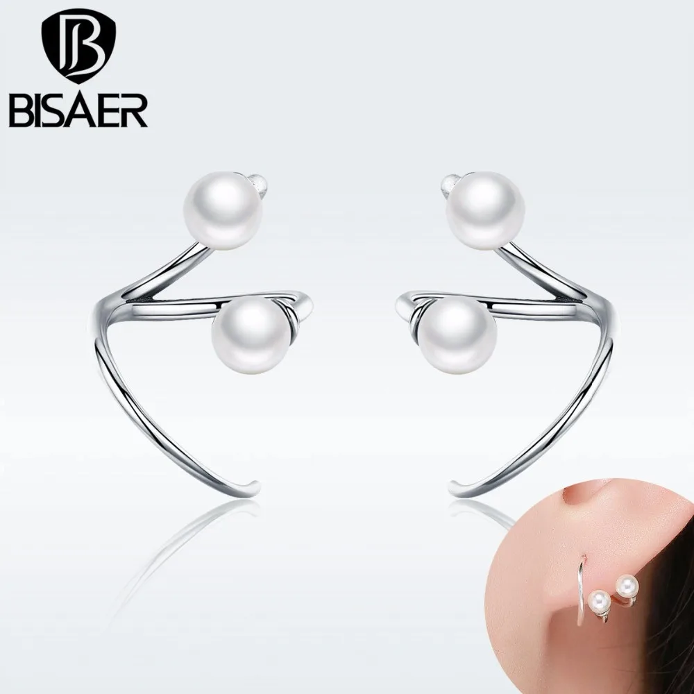 BISAER Аутентичные 925 пробы серебряные уникальные круглые жемчужные серьги-гвоздики для женщин элегантные серебряные 925 ювелирные изделия S925 GXE306