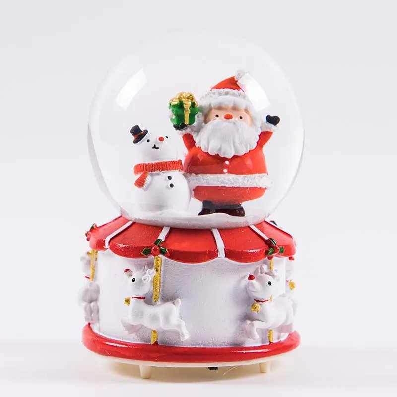 Снежный шар из смолы романтичная музыкальная шкатулка любовник хрустальный шар с светильник Рождественский снежок Валентина свадебные украшения подарки для девочки - Цвет: 12cm Santa Snowman 1