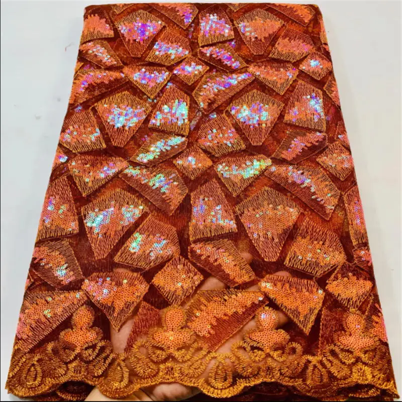 

(5yards/pc) High quality embroidered African tulle lace sequins French net lace fabric for attractive party dress FLP293