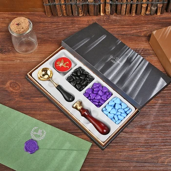 

Retro Sealing Wax Set Brass Spoon Seal Stamp Beaded Waxes for Wedding Post Craft Handcrafts Wedding Invitations Metal Decorate