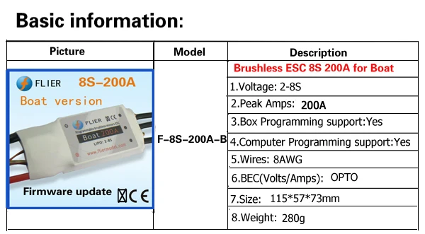 Контроллер Fliermodel 32V 200A ESC для морской