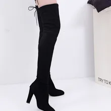 Зимние сапоги с перекрестной шнуровкой женские высокие сапоги выше колена женская обувь модные пикантные зимние сапоги из замши женские ботинки на шнуровке