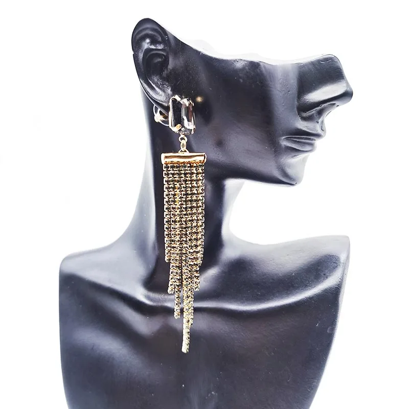 

Long Inlay Crystal Tassel Earrings For Women Fashion Charm Jewelry Gold Stud Earrings Female Wedding Bohemian Earrings 2022