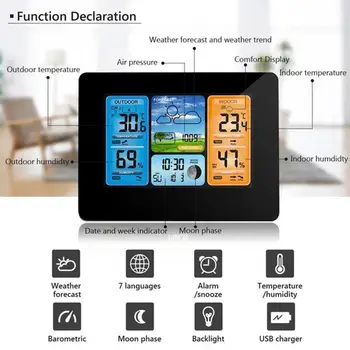 

Thermometer Clock Plastic Thermo-Hygrometer Office USB Power Wireless Weather Station Multifunction FJ3373 with Sensor