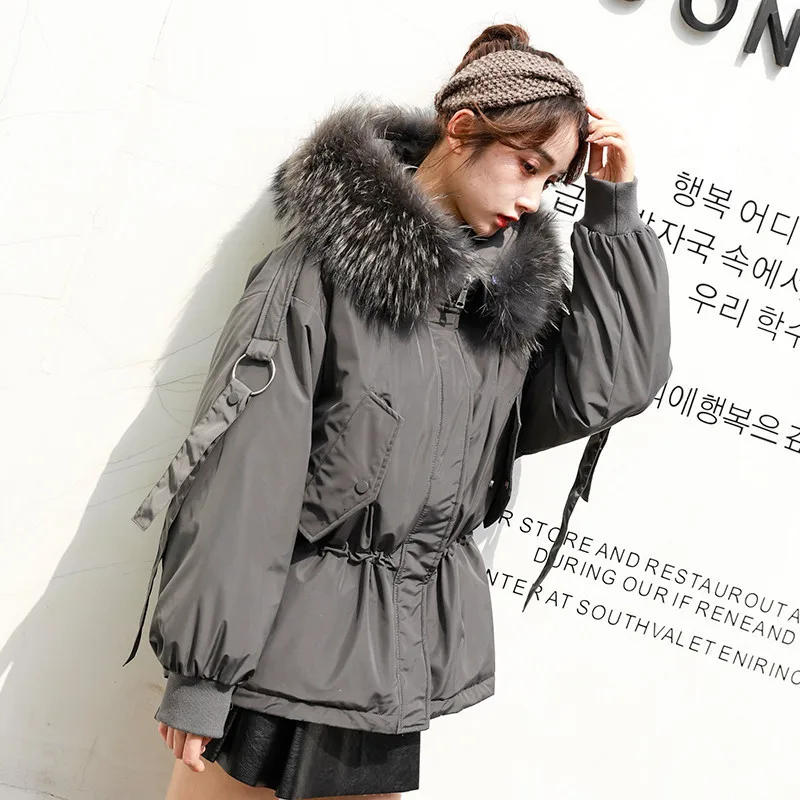 Свободное корейское зимнее пуховое пальто женская теплая пуховая куртка для девочки парка пальто Верхняя одежда на утином пуху Harajuku плюс размер