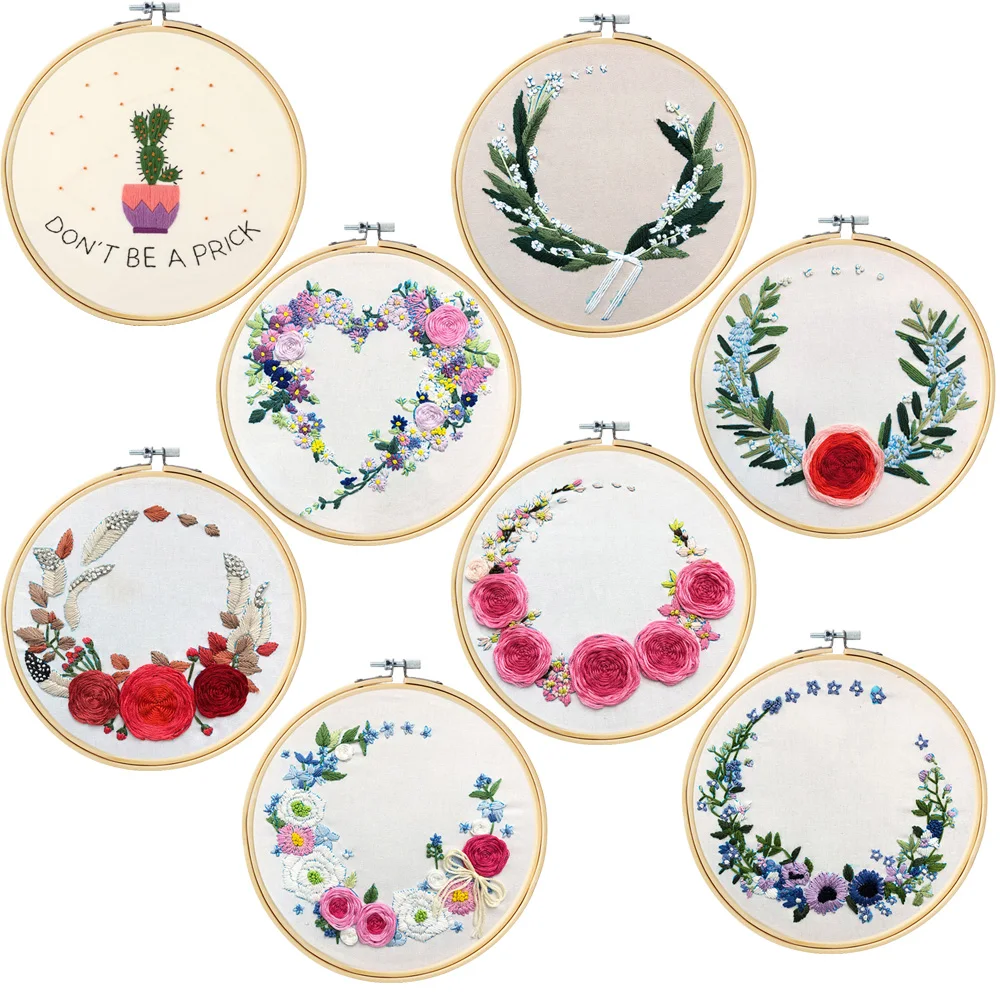 European-style Flowers Plant DIY Embroidery Kit Ribbon Set Beginners With Shed Sewing Cross-stitch Crafts Hand-stitched Dec | Дом и сад