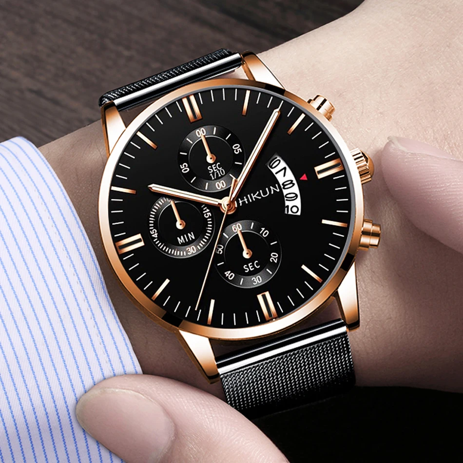 2022 Men Watches Luxury Famous Brand Men Stainless Steel Mesh Belt Calendar Watch Men Business Quartz Watch relogio masculino