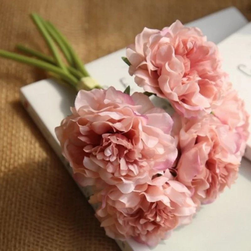 Розовые шелковые гортензии Искусственные Свадебные цветы для невесты ручной Шелковый Цветущий пион поддельные цветы белые украшения для дома - Цвет: A