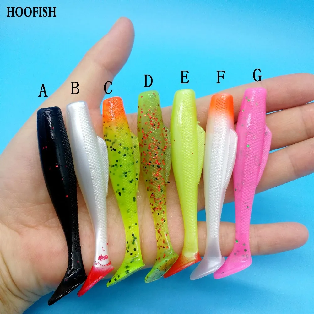 HOOFISH 12PCS/LOT Pesca Floating water jig Easy Shiner Fishing Lures4.5g/75mm 7colors Jigging Soft Baits T-tail isca bait