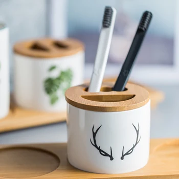 

Bathroom Ceramic Gargle Cup Healthy Ceramic Mouth Cup Multifunction Toothbrush Holder Simplicity Pen Case Makeup Brushes Holder