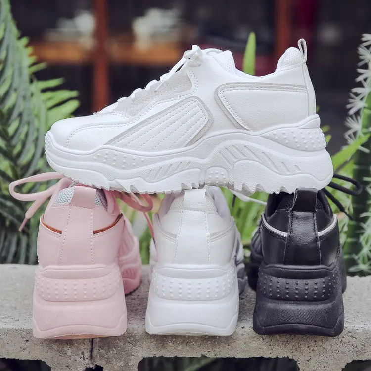 

2019 Women's Chunky Sneakers Fashion Women Platform Shoes Lace Up Womens Female Trainers Dad Shoes Zapatos De Mujer