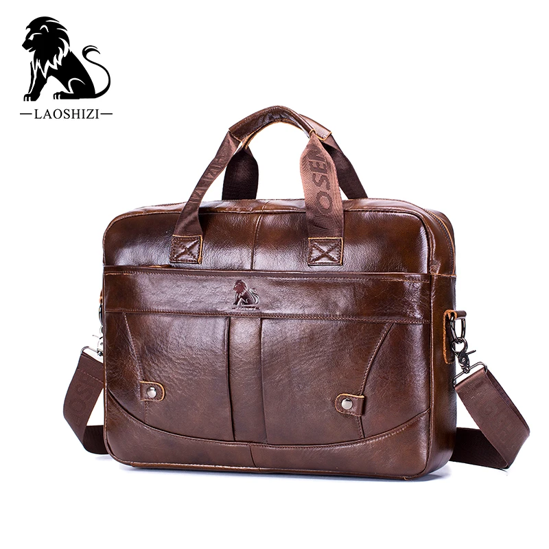 Genuine Leather 15" Laptop Briefcase for Men Shoulder BagTravel