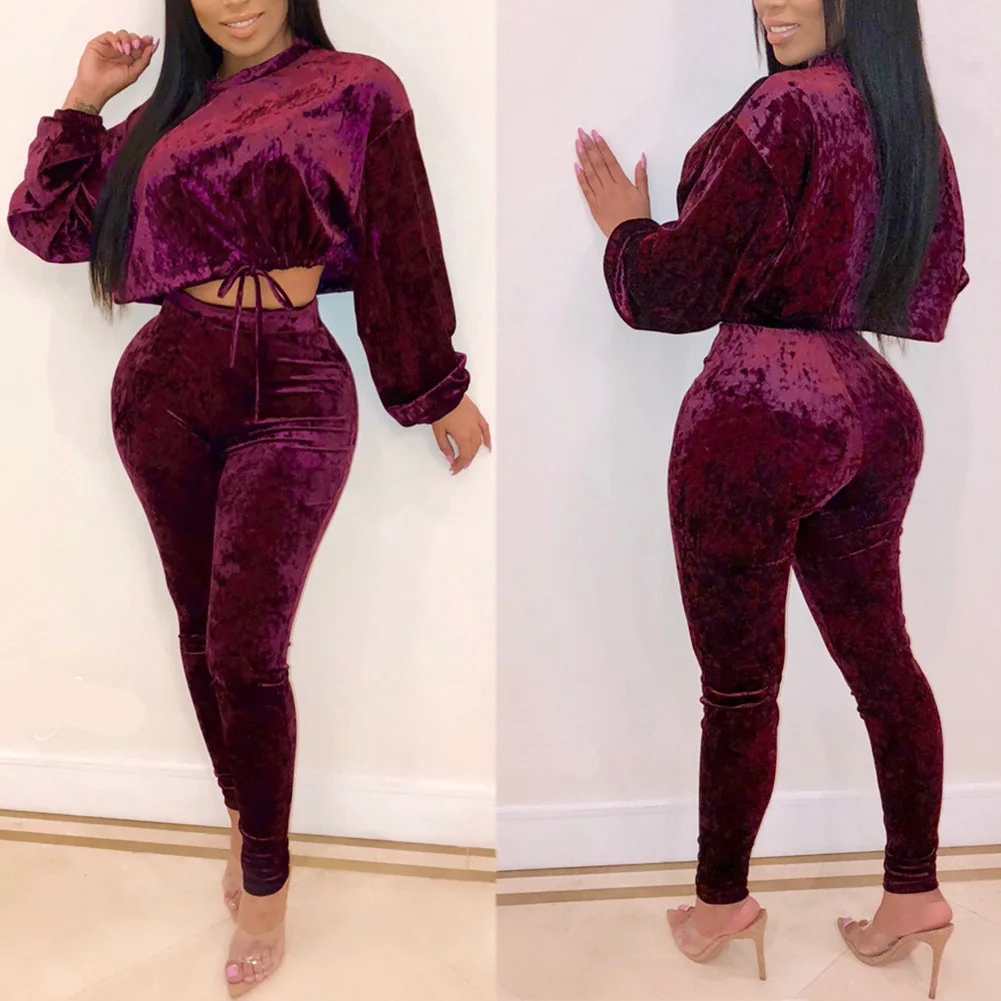 burgundy velvet sweatsuit