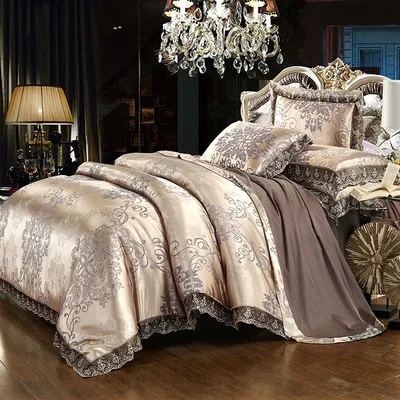 Oshines Luxury Jacquard Decoration Europe Style Set Of Bed Linens Double Bed Cover 220/240 cmElastic Sheet King And Queen Size L - Цвет: Royal style
