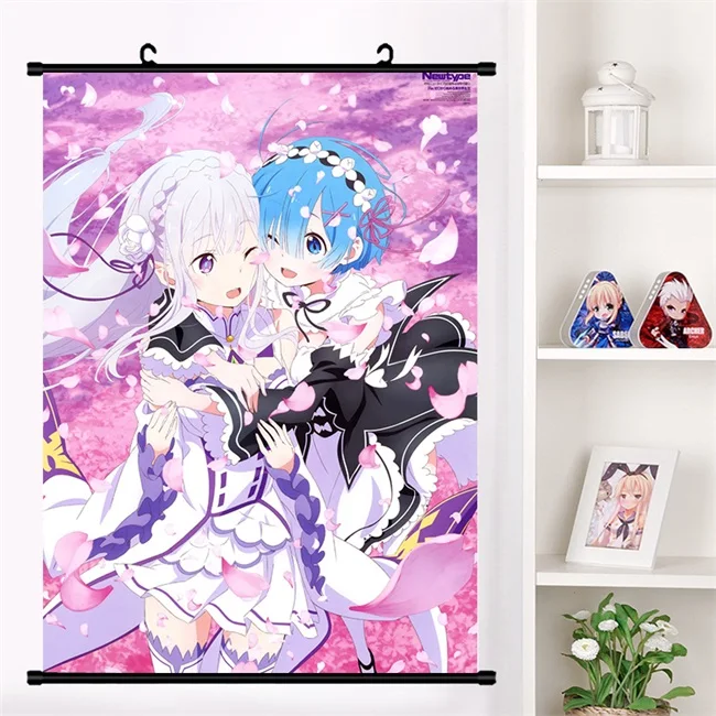 X Аниме Re: zero kara hajimeru isekai seikatsu Rem Ram Emilia настенная прокрутка настенный плакат коллекция домашнего декора - Цвет: X