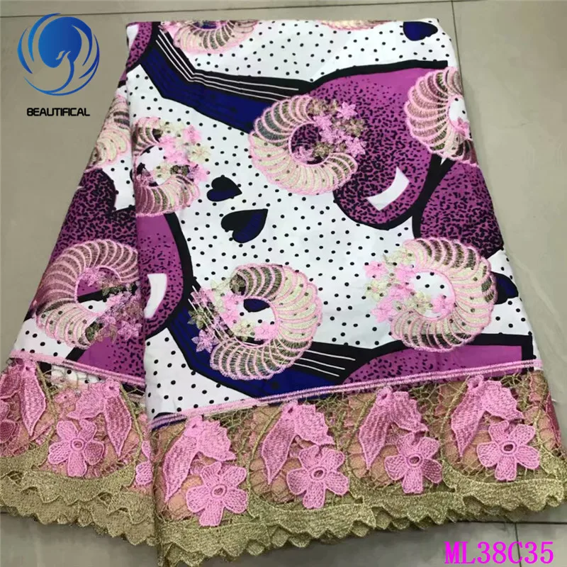 BEAUTIFICAL воск кружева хлопок печать Анкара Высокое качество гипюр шнур кружева африканские принты воск шнур кружева ткани ML38C35