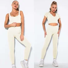 Conjunto de yoga feminino treino ginásio roupas femininas esportes wear com nervuras para mulheres yoga roupas atlético superior yogas terno activewear