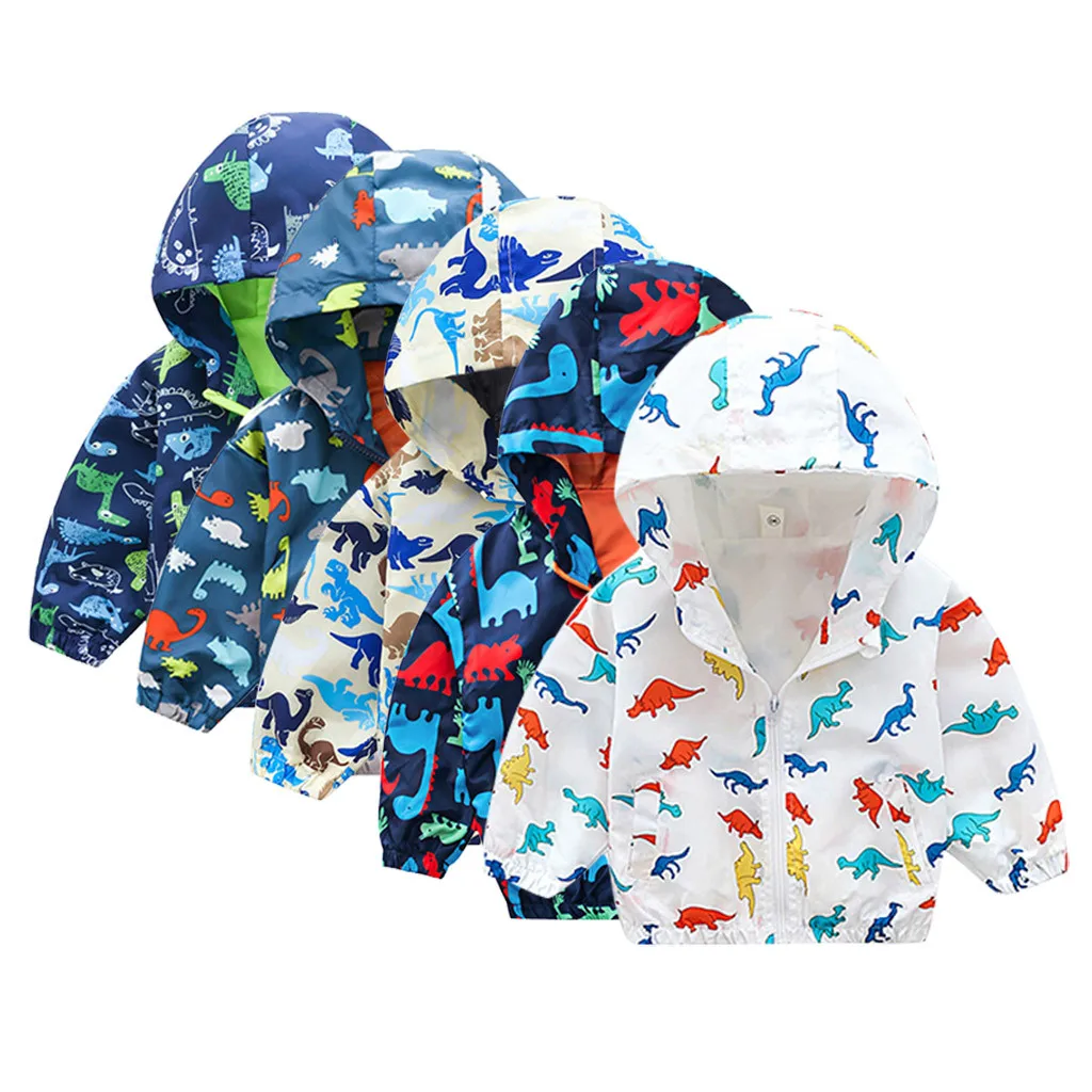 Куртка для маленьких девочек г. Зимняя куртка для девочек, пальто Детская ветрозащитная куртка с капюшоном и принтом динозавра для мальчиков детская одежда L5010914