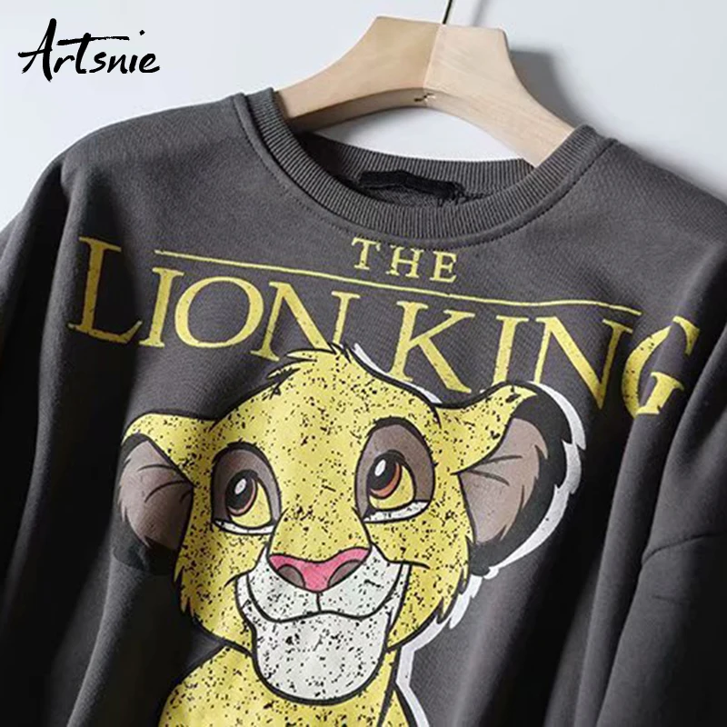  Artsnie streetwear cartoon gray sweatshirt women autumn 2019 o neck long sleeve oversized hoodie ca