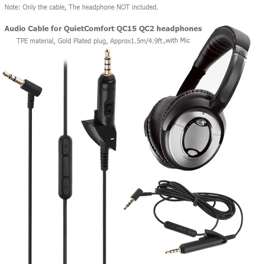 Аудиокабель со штекером 1 5 м и 2 мм микрофоном 3 для наушников Bose QC3|Кабели VGA| |