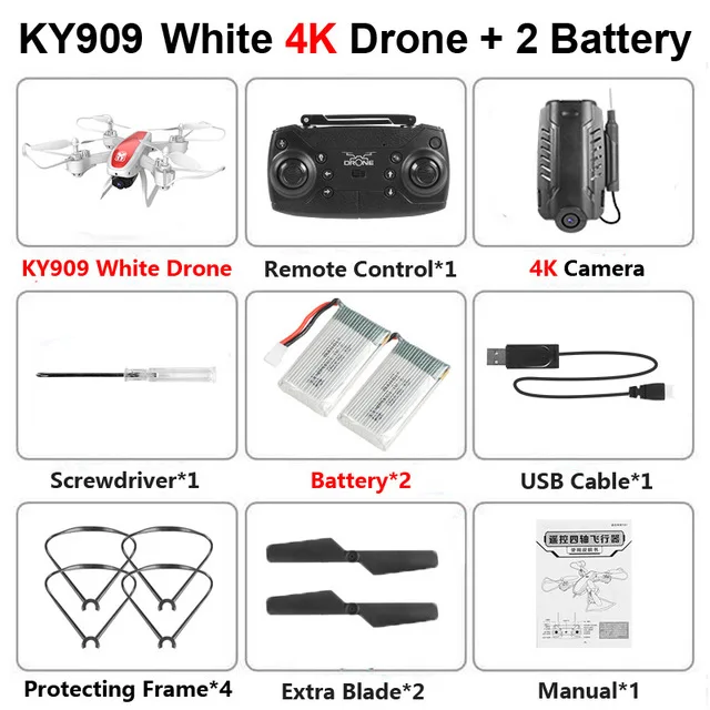 Радиоуправляемый квадрокоптер KY909 Дрон 4K HD Двойная камера wifi FPV складной оптический поток селфи дроны Профессиональный 20 мин Время полета - Цвет: white 4k 2B