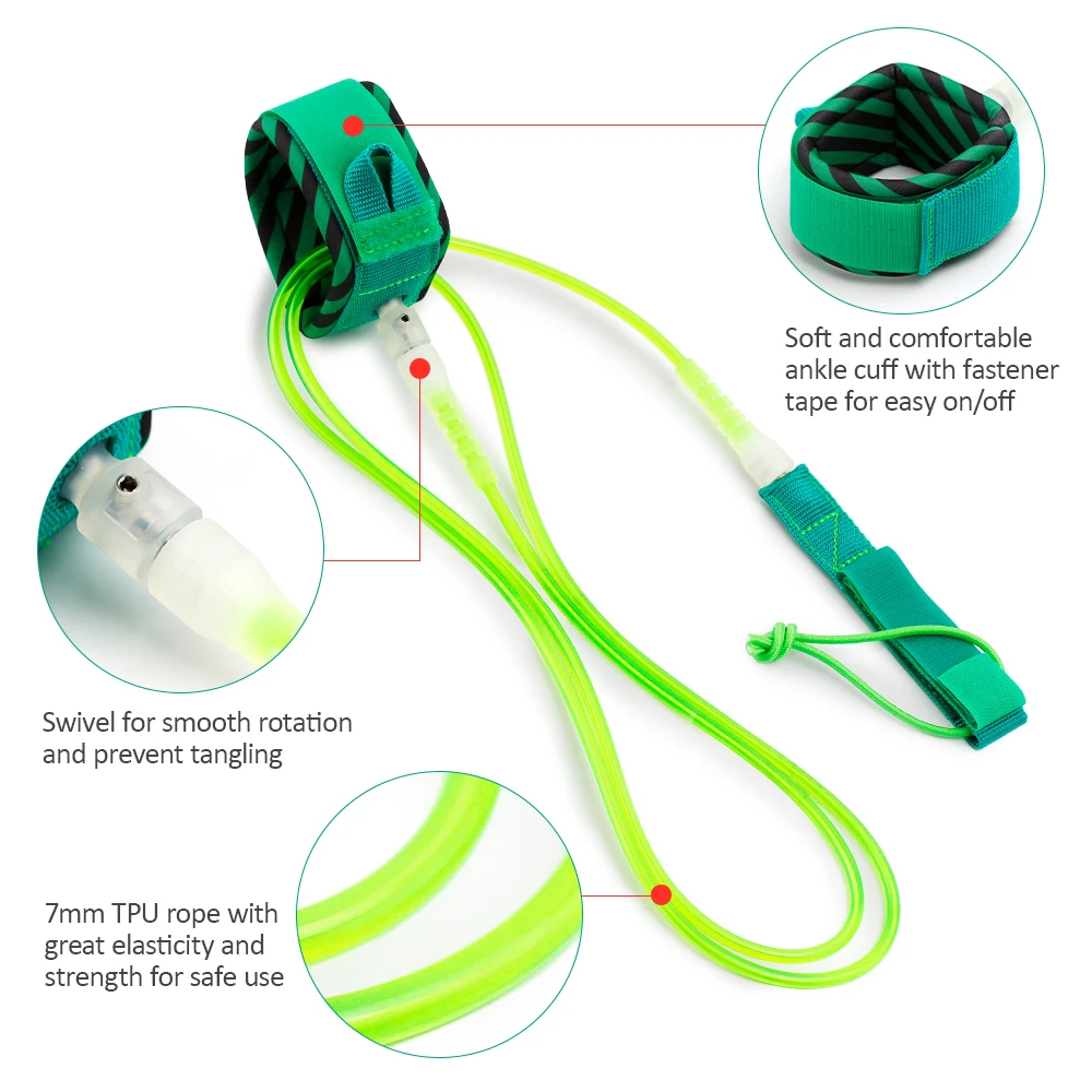 6FT Paddle Leash Surf Leash Surfboard Smooth Steel Swivel Surfing Leg Rope Smooth Steel Paddle board