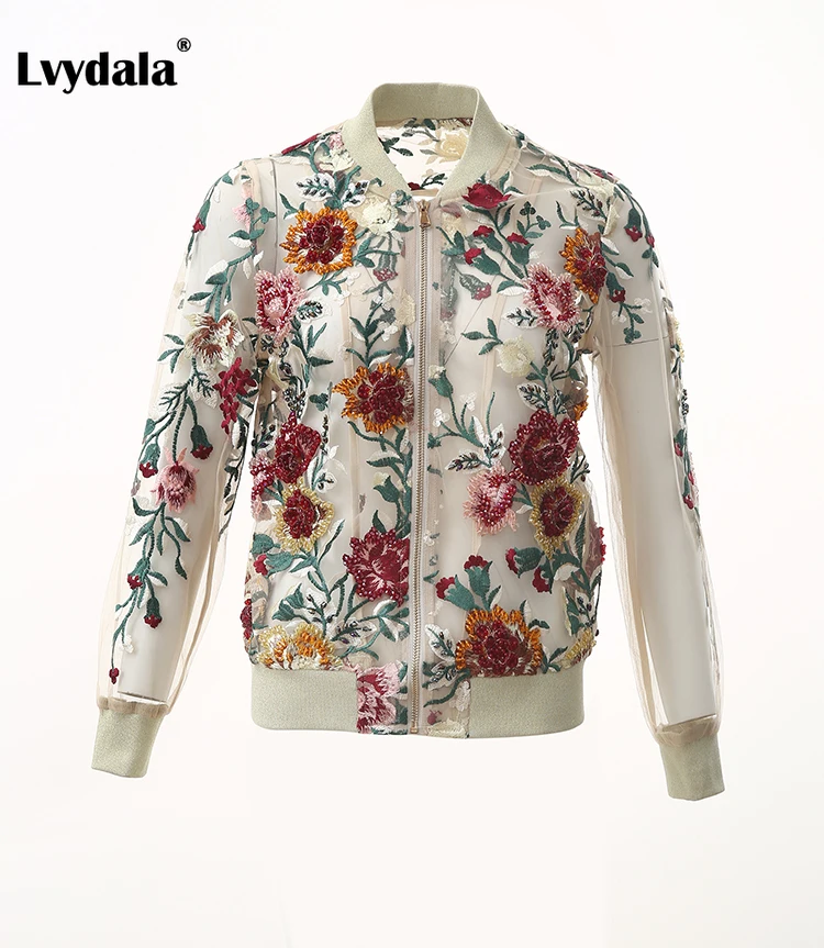 Lvydala, Высококачественная модная дизайнерская куртка, осенняя Женская куртка с вышивкой из сетки, Аппликация из бисера, куртка