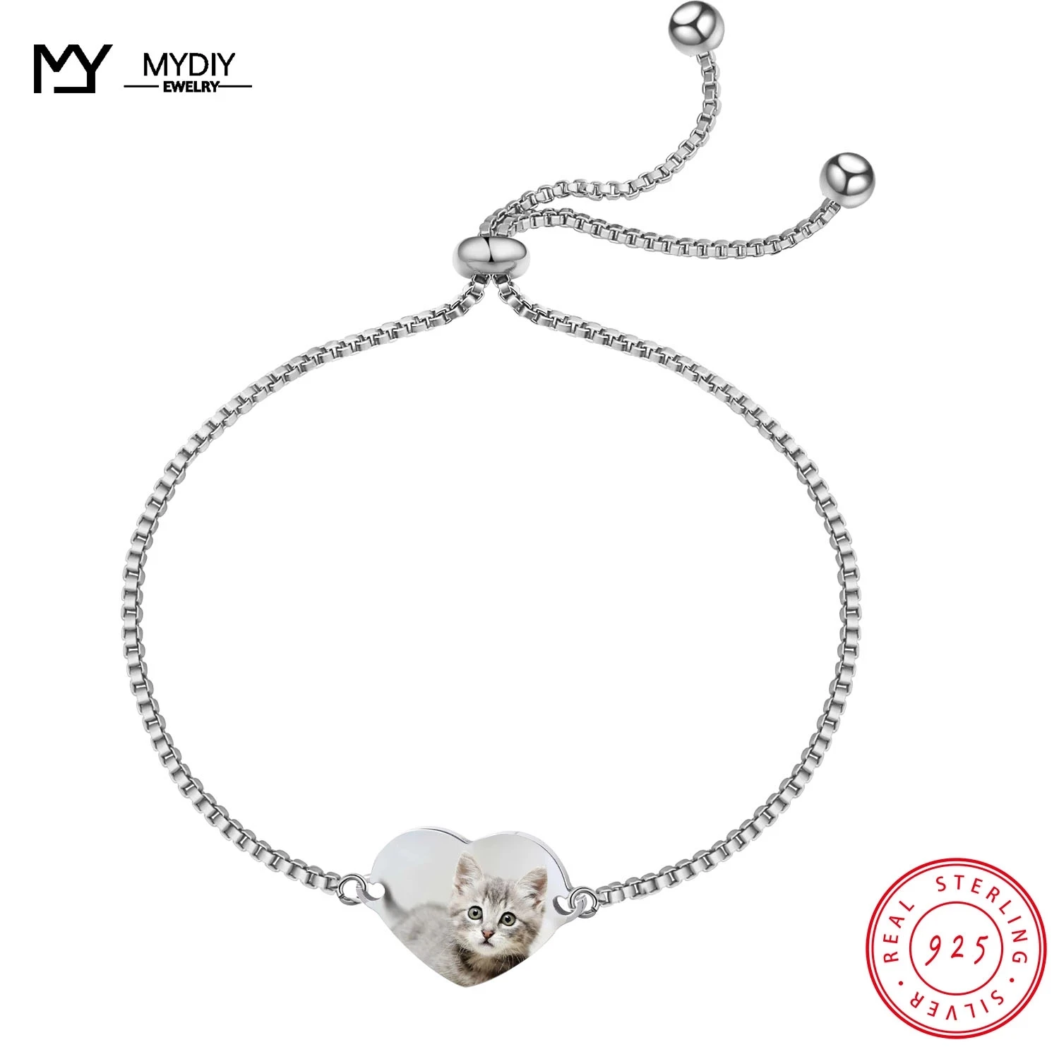 2021Trend Personalized Custom Picture Fashion Jewelry 925 Stering Silver Adjustable Female Bracelet Minimalist Fine Jewelry