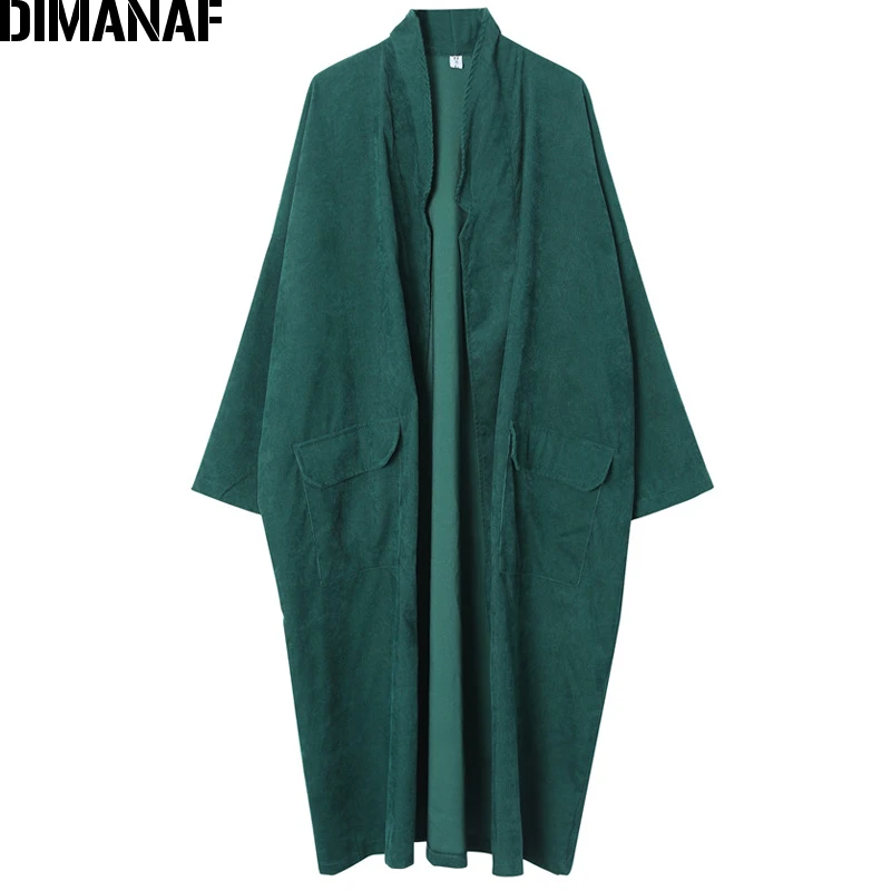 discount DIMANAF Women Jackets Plus Size Long Coat Corduroy Autumn Winter Big Size Cardigan Female Clothes L