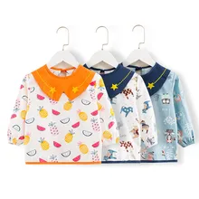 Мультяшные детские нагрудники, водонепроницаемый нагрудник, детский передник с длинными рукавами, комбинезон для кормления, нагрудники с рисунком, нагрудники с карманами