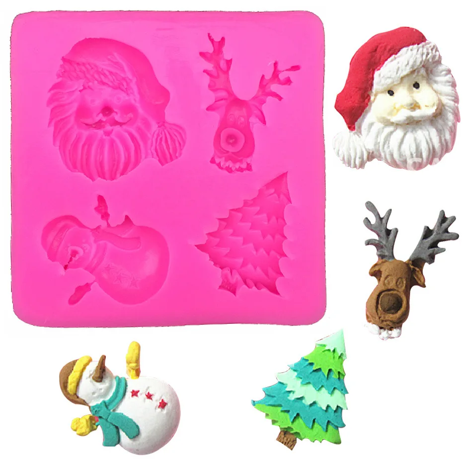 New Arrival Silicone Father Christmas trees Deer Shape Cake Decorating Tool DIY Chocolate Candy Mold Snowman Fondant Mould Tool