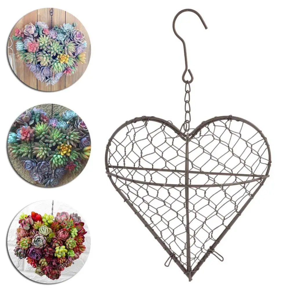1PCS Heart Shape Iron Wire Wreath Hanging Metal Frame Cafe Plant Flower Decor 