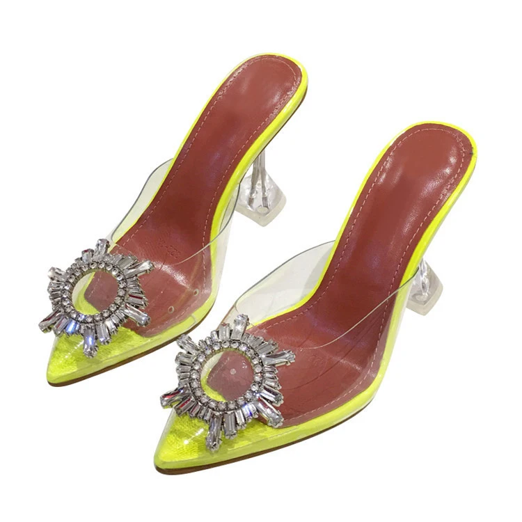 Eilyken/пикантные летние прозрачные женские туфли из ПВХ с острым носком на высоком каблуке; необычные прозрачные туфли на каблуке из оргстекла; модные свадебные туфли-лодочки со стразами