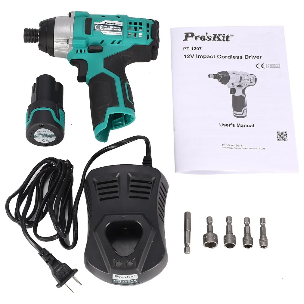 

Pro'skit PT-1207G 12V Lithium Electric Drill Screwdriver Set Cordless Driver Multifucntion Power Repairing Hand Tool Kit