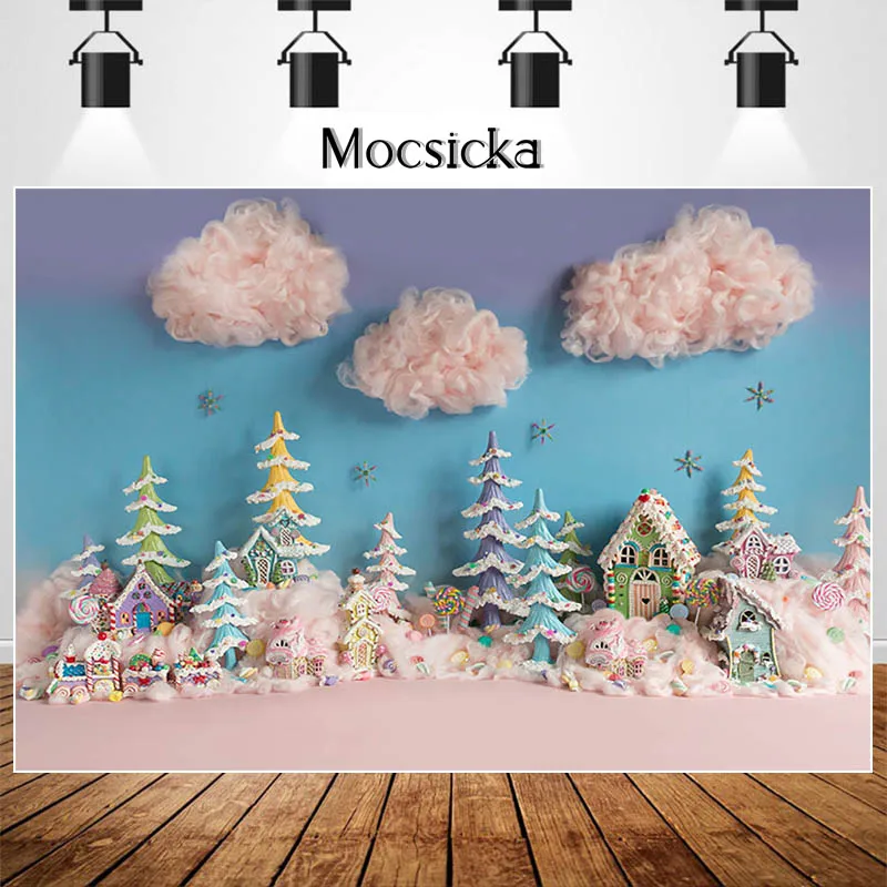 

Mocsicka Christmas Candy Castle Backdrop for Photography Girl Birthday Cake Smash Photographic Studio Photo Backgrounds